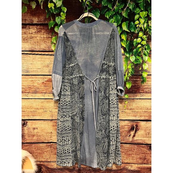 Free People Oh My Mix Print Long Sleeve Dress Duster Boho Midi Flowy Sundress XS - Picture 4 of 6